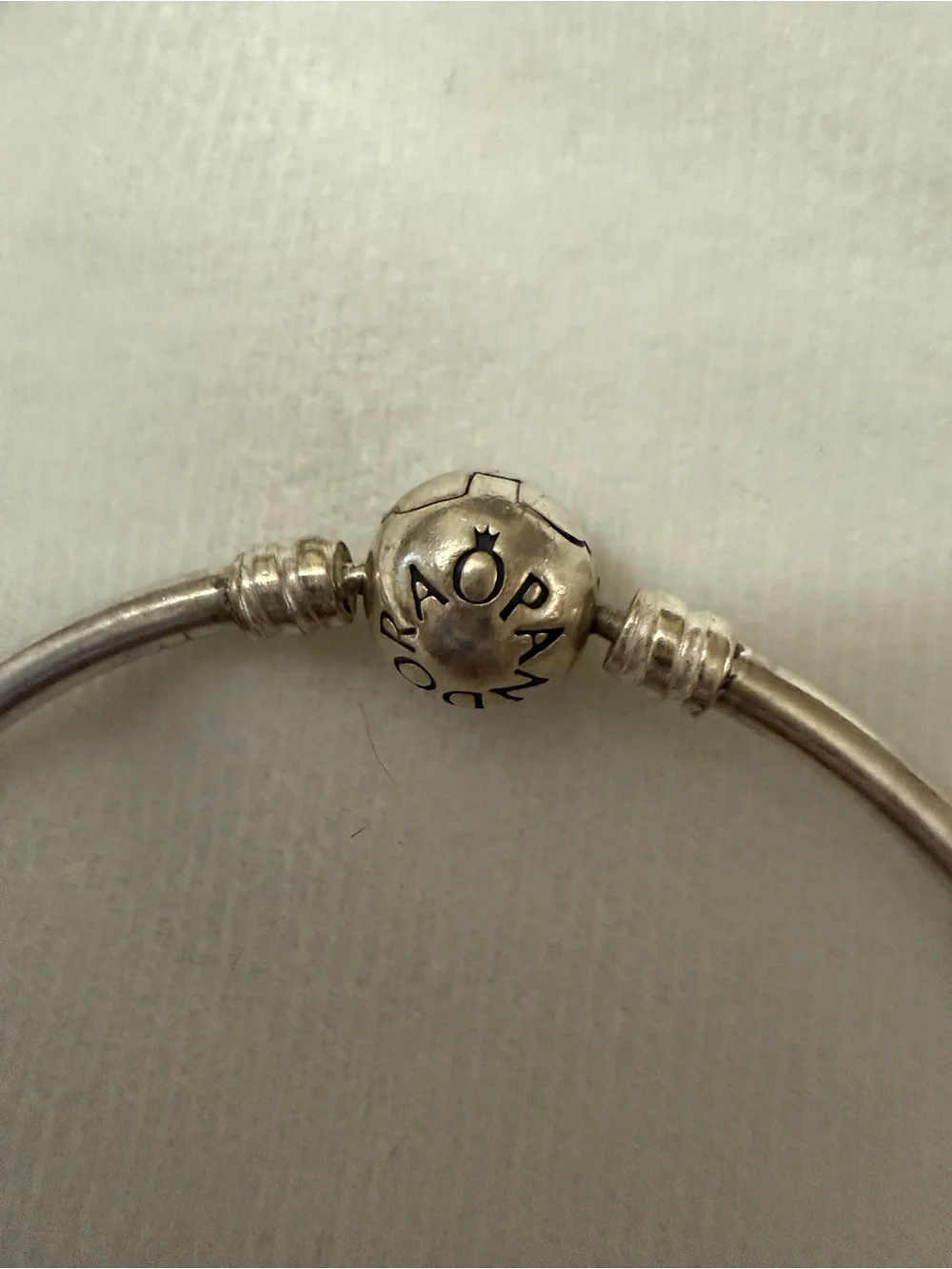 Pandora Sterling Silver Bangle Bracelet with Logo Bead